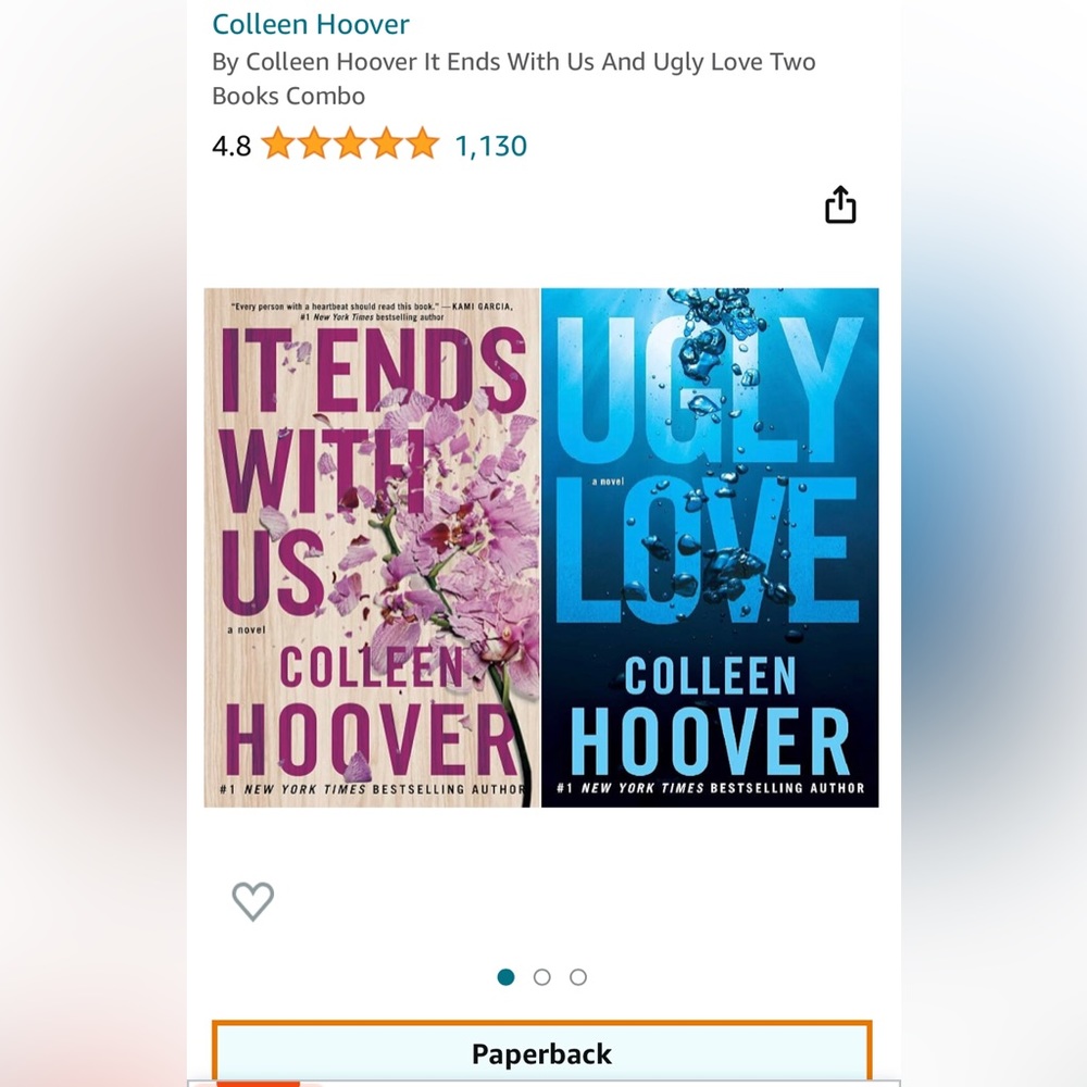 2 Colleen Hoover paperback book combo. Includes Ugly Love and It Ends With Us